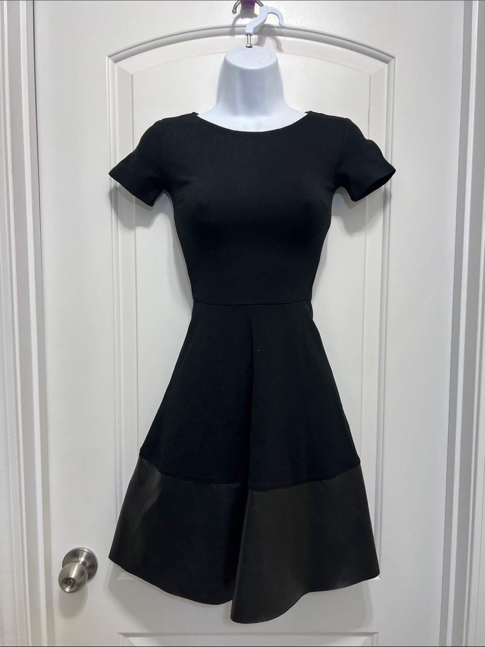 Women's Black Short-Sleeve Fit & Flare Mini Dress